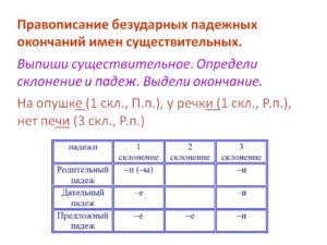 Правописание безударных падежных окончаний имен существительных 1 склонения.